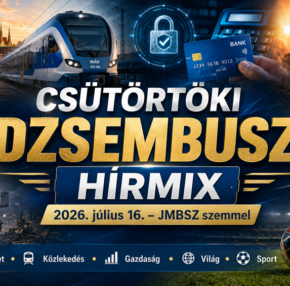 Csütörtöki Dzsembusz Hírmix 2026. július 16-án JMBSZ szemmel, közéleti, közlekedési, gazdasági, bankbiztonsági, környezetvédelmi, világpolitikai és sporthírekkel.