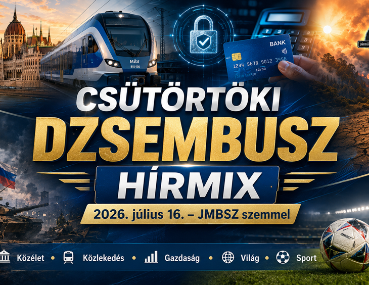 Csütörtöki Dzsembusz Hírmix 2026. július 16-án JMBSZ szemmel, közéleti, közlekedési, gazdasági, bankbiztonsági, környezetvédelmi, világpolitikai és sporthírekkel.
