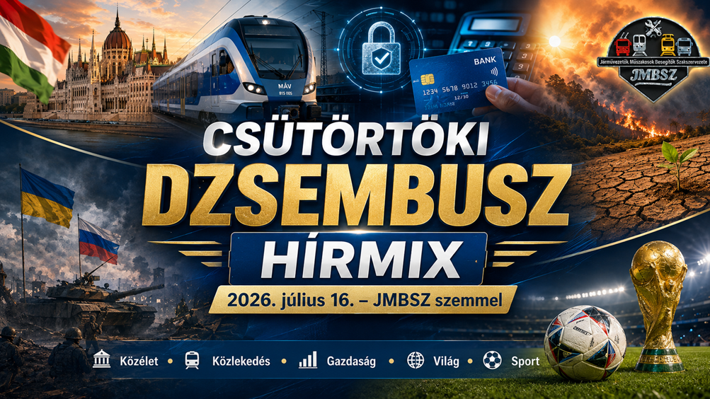Csütörtöki Dzsembusz Hírmix 2026. július 16-án JMBSZ szemmel, közéleti, közlekedési, gazdasági, bankbiztonsági, környezetvédelmi, világpolitikai és sporthírekkel.