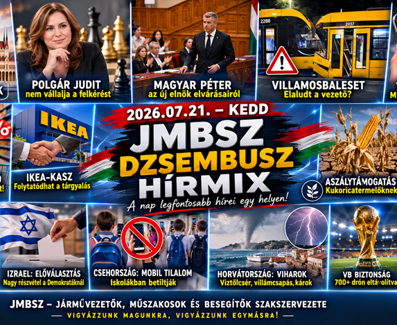 Keddi Dzsembusz Hírmix 2026. július 21-én JMBSZ szemmel, államfői ügyekkel, közmédia-változásokkal, IKEA-KASZ bértárgyalással, Temu-kompenzációval, aszálytámogatással, közlekedésbiztonsággal, viharkárokkal, vb-biztonsággal és Nemzetek Ligája hírekkel.
