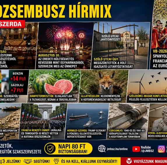 Szerdai Dzsembusz Hírmix 2026. július 15-én JMBSZ szemmel, közéleti, közlekedési, gazdasági, környezetvédelmi, kulturális és sporthírekkel.