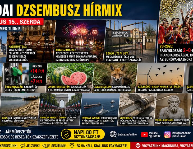 Szerdai Dzsembusz Hírmix 2026. július 15-én JMBSZ szemmel, közéleti, közlekedési, gazdasági, környezetvédelmi, kulturális és sporthírekkel.