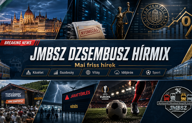 Szerdai Dzsembusz Hírmix 2026. július 22-én JMBSZ szemmel, közéleti, gazdasági, világpolitikai, időjárási, közlekedési és sporthírekkel, professzionális hírszerkesztőségi arculattal.