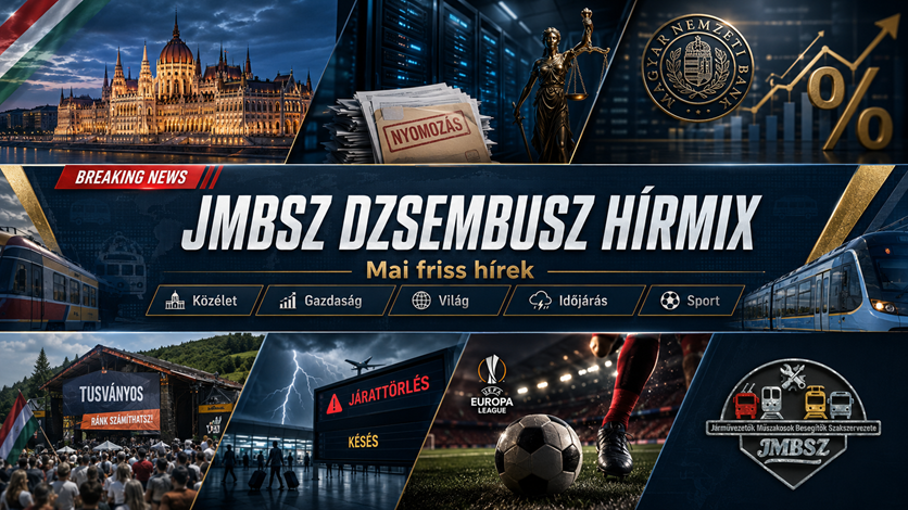 Szerdai Dzsembusz Hírmix 2026. július 22-én JMBSZ szemmel, közéleti, gazdasági, világpolitikai, időjárási, közlekedési és sporthírekkel, professzionális hírszerkesztőségi arculattal.
