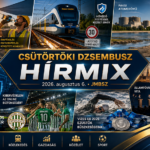 Csütörtöki JMBSZ Dzsembusz Hírmix 2026. augusztus 6-án, hőségriadóval, munkavédelemmel, MÁV-sínhőség miatti lassítással, paksi energiahelyzettel, Duna-vízszinttel, energiafejlesztési tervvel, kiberbiztonsággal, gazdasági és közéleti hírekkel, Ferencváros-sikerrel és magyar úszóezüstökkel.