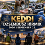 A 2026. szeptember 22-i Keddi Dzsembusz Hírmix sötétkék–arany hírszerkesztőségi kollázsa oktatási, közlekedési, vízügyi, biztonsági, jogállami, média- és energetikai témákkal.