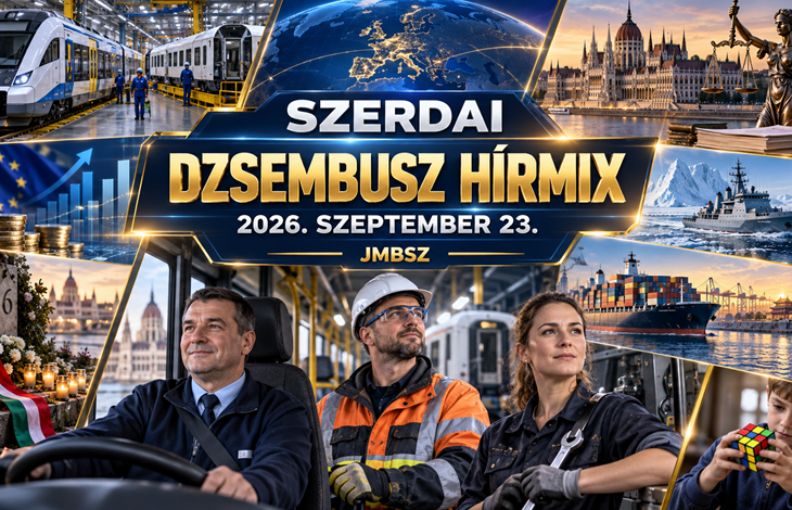 Szerdai Dzsembusz Hírmix 2026. szeptember 23. – vasút, gazdaság, igazságszolgáltatás, nemzetközi hírek és munkavállalói témák JMBSZ-szempontból.