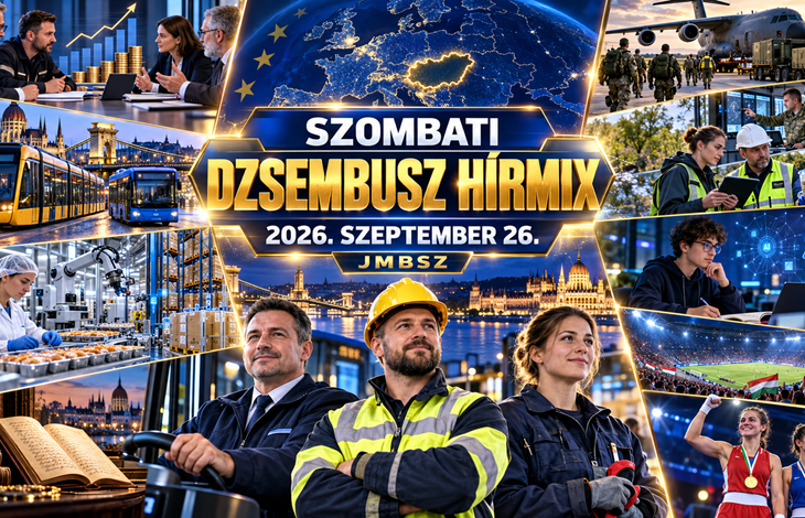 Szombati Dzsembusz Hírmix 2026. szeptember 26. – bérek, közösségi közlekedés, automatizált gyár, honvédelem, mesterséges intelligencia, kultúra és magyar sport.