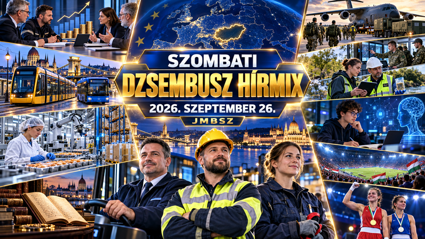 Szombati Dzsembusz Hírmix 2026. szeptember 26. – bérek, közösségi közlekedés, automatizált gyár, honvédelem, mesterséges intelligencia, kultúra és magyar sport.