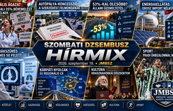 Szombati JMBSZ Dzsembusz Hírmix 2026. szeptember 19. – béremelés, autópálya-koncesszió, energiaellátás, Kárpáti Nyolcak, kultúra és sport.