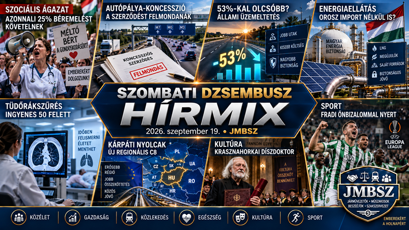 Szombati JMBSZ Dzsembusz Hírmix 2026. szeptember 19. – béremelés, autópálya-koncesszió, energiaellátás, Kárpáti Nyolcak, kultúra és sport.