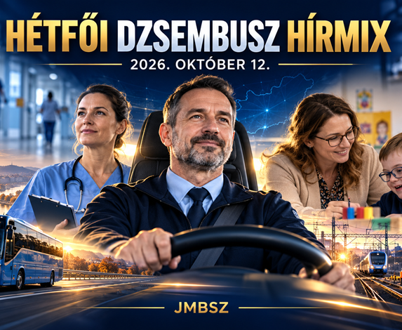Hétfői Dzsembusz Hírmix 2026. október 12. – autóbusz-vezető, egészségügyi dolgozó, gyógypedagógus és gyermek a JMBSZ napi hírösszefoglalójának borítóján